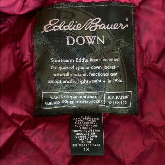 Eddie Bauer detailed embroidery maroon down jacket-beautiful for the holidays! - Picture 6 of 6